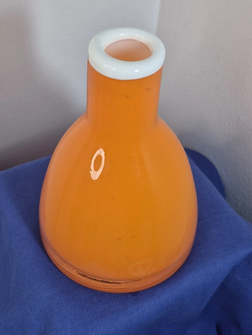 Vintage MCM-Style Cased Glass Vase Orange White Clear 6.5
